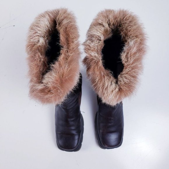 Blondo Boots Brown Leather Fur Trim Square Toe Mid-Calf Boots Womens 8.5 - Picture 5 of 8